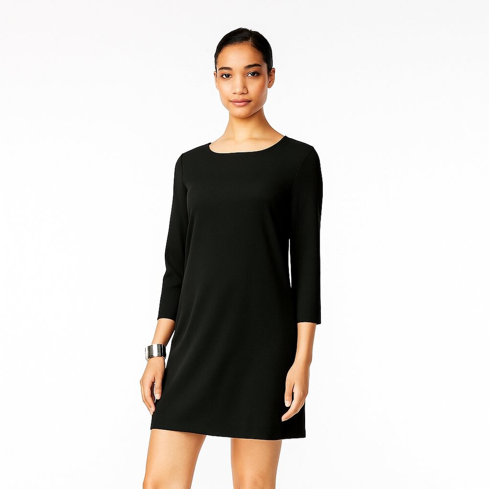 Eileen Fisher Black SP Stretch Slinky 3/4 Sleeve Flare Dress Witchy Goblincore